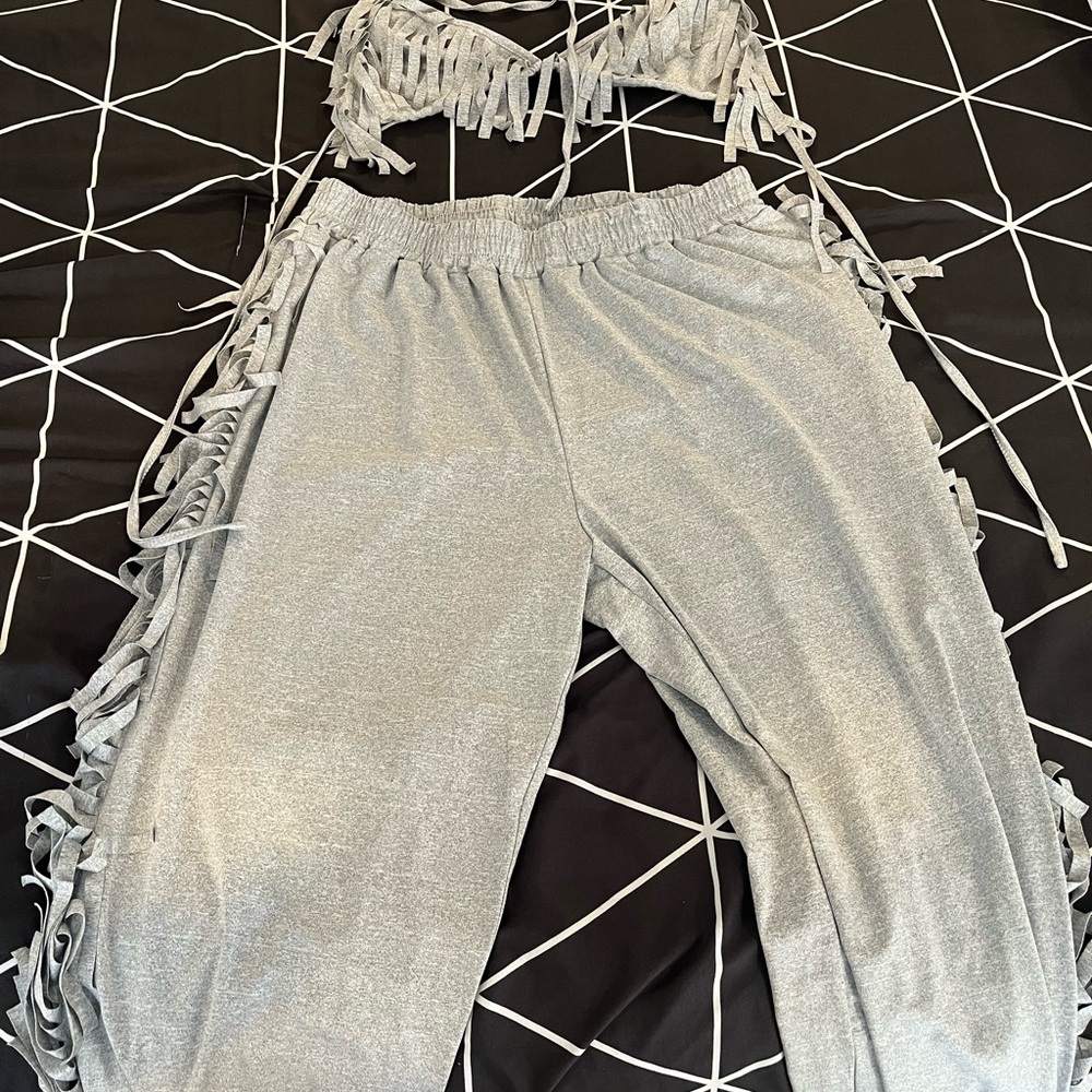 SHEIN Gray Fringe Two-Piece Set
